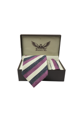 Navy Cream Club Stripe Cashmere Tie Set