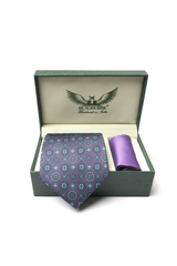 Aubergine Medallion Silk Tie Set