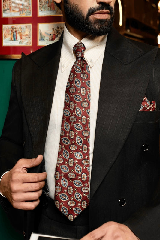Vintage Mandala Burgundy Tie Set