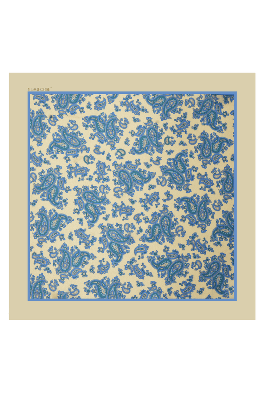 Aqua Butter Paisley Pocket Square