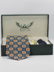 Peacock Blue Floral Silk Tie Set