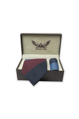 Maroon Navy Block Striped Cashmere Tie Set