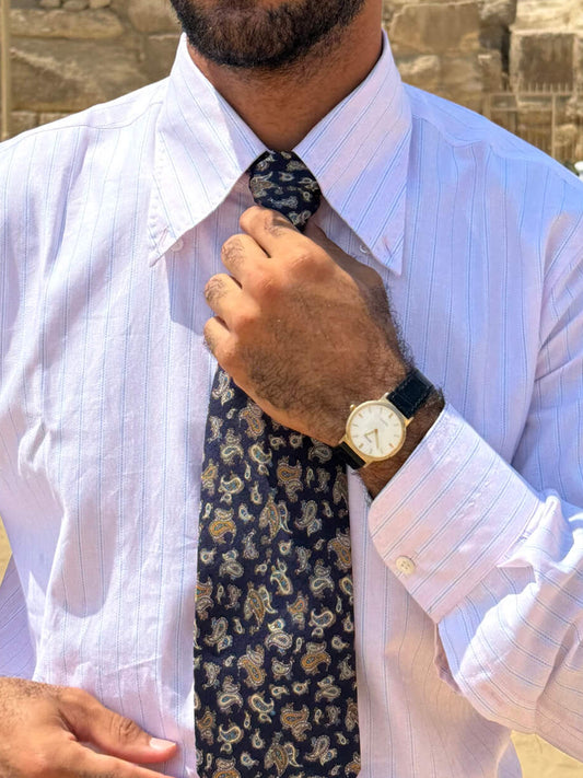 Navy Paisley Silk Tie Set