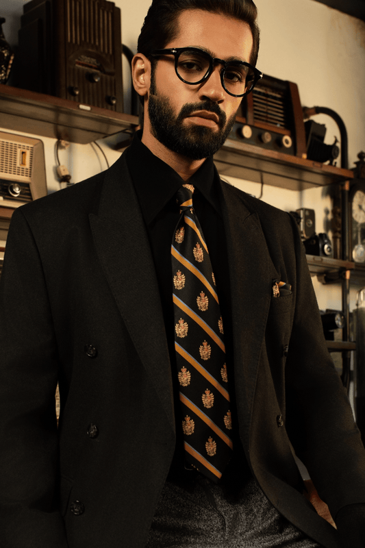 Imperial Black and Gold Stripe Tie Set