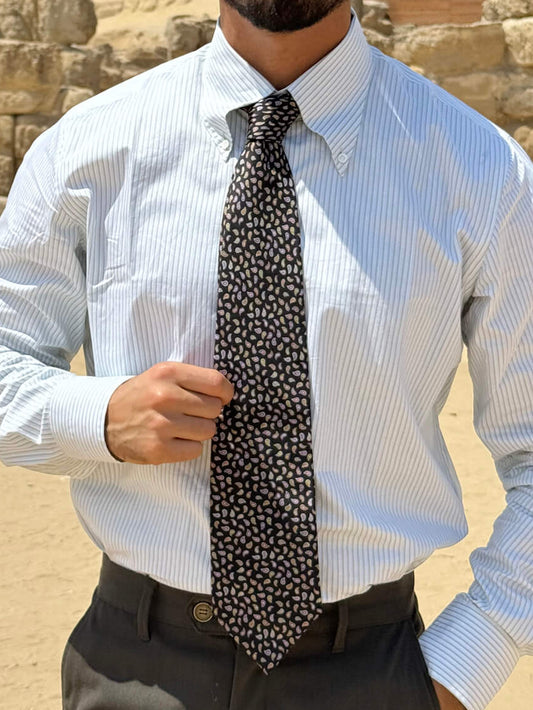 Mini Paisley Black And Lavender Silk Tie Set