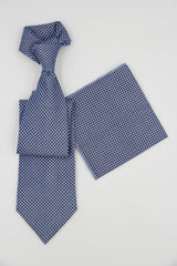 Blue Houndstooth Cashmere Tie Set