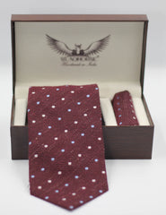 Maroon Polka Dotted Cashmere Tie Set