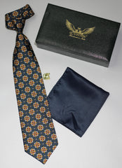 Peacock Blue Floral Silk Tie Set