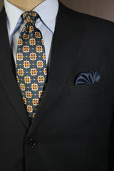 Peacock Blue Floral Silk Tie Set