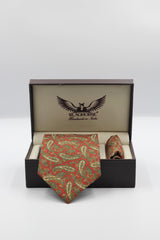 Red And Green Vintage Paisley Silk Tie Set