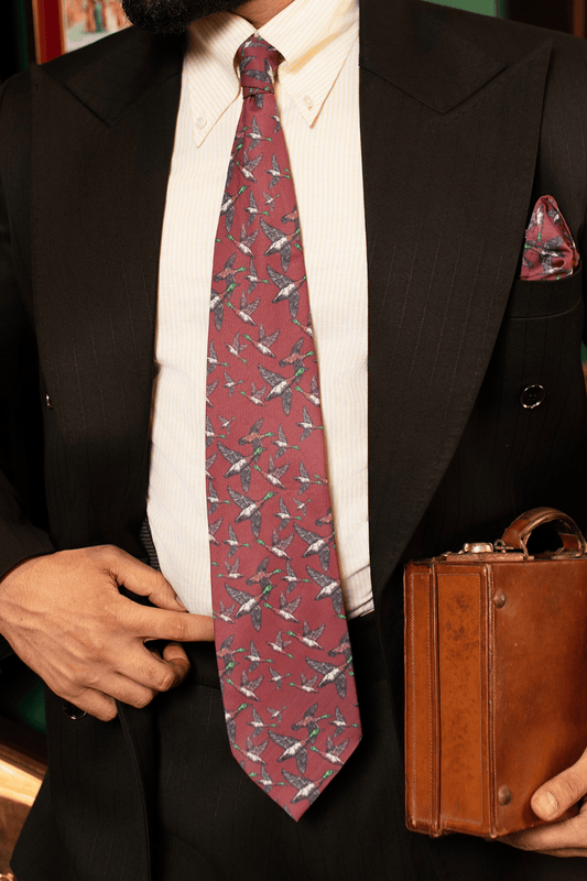 Flying Ducks Maroon Twill Tie Set