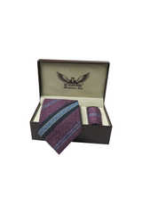 Plum And Sky Striped Cashmere Tie Set
