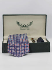 Navy Blue Geometric Silk Tie Set