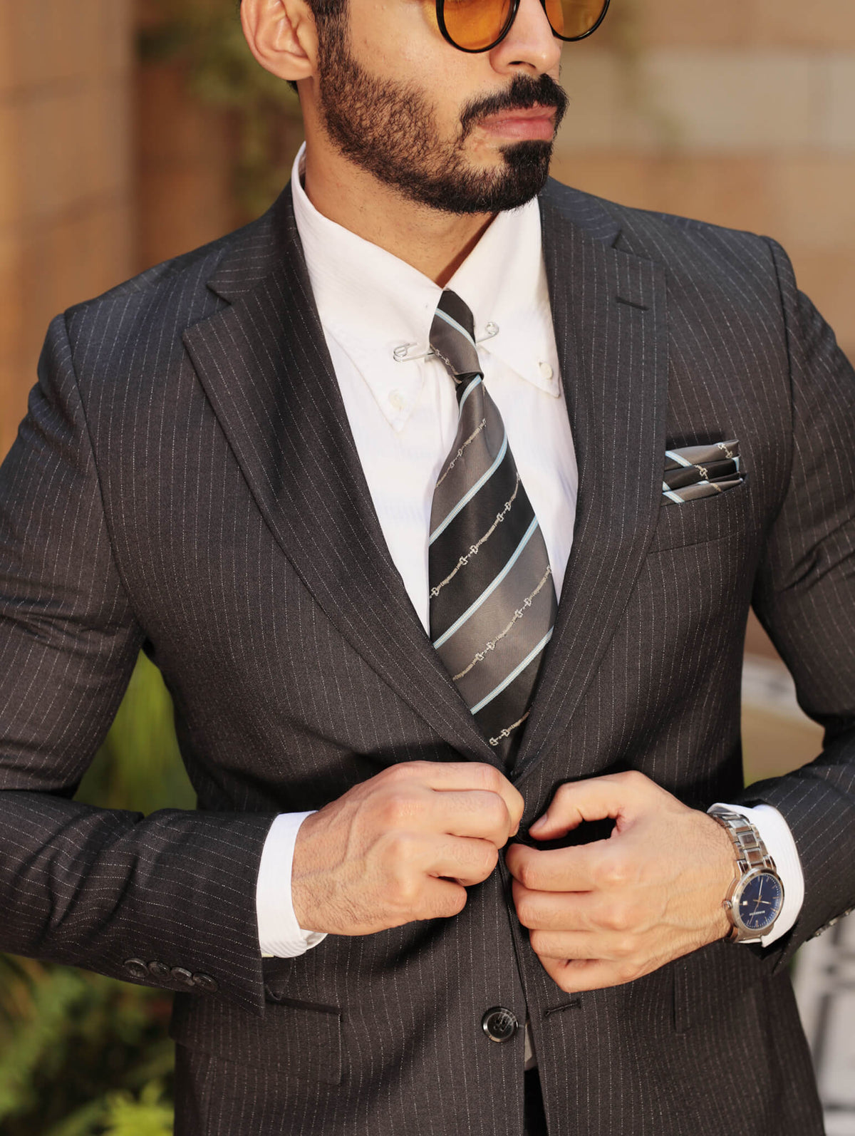 Horsebit Striped Tie Set