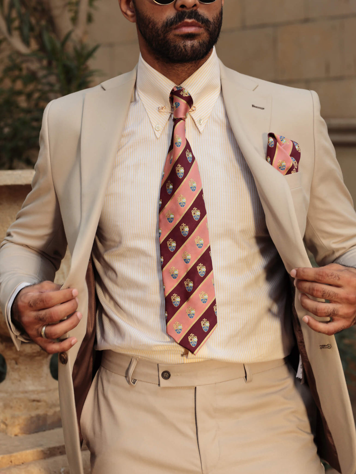 BH Peach And Maroon Stripped Tie Set