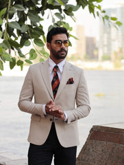 Orange And Navy Striped Emblem Tie Set