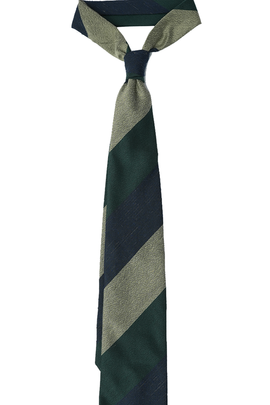Green Navy Block Striped Cashmere Tie Set