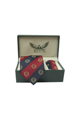 Maroon And Navy Striped Emblem Tie Set