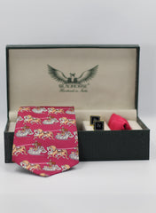 Hot Pink Horse Sleigh Silk Tie Set