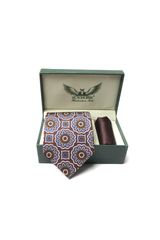 Brown Floral Medallion Silk Tie Set