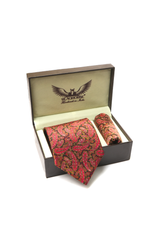 Pink on Black Paisley Silk Tie Set