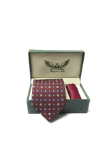 Wine Floral Geometric Silk Tie Set