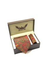Ox Red Barbuda Paisley Silk Tie Set