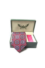 Crimson Pink Mandala Silk Tie Set