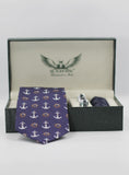 Navy Anchor Silk Tie Set