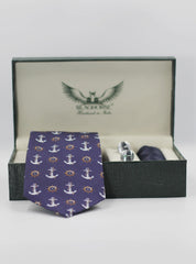 Navy Anchor Silk Tie Set