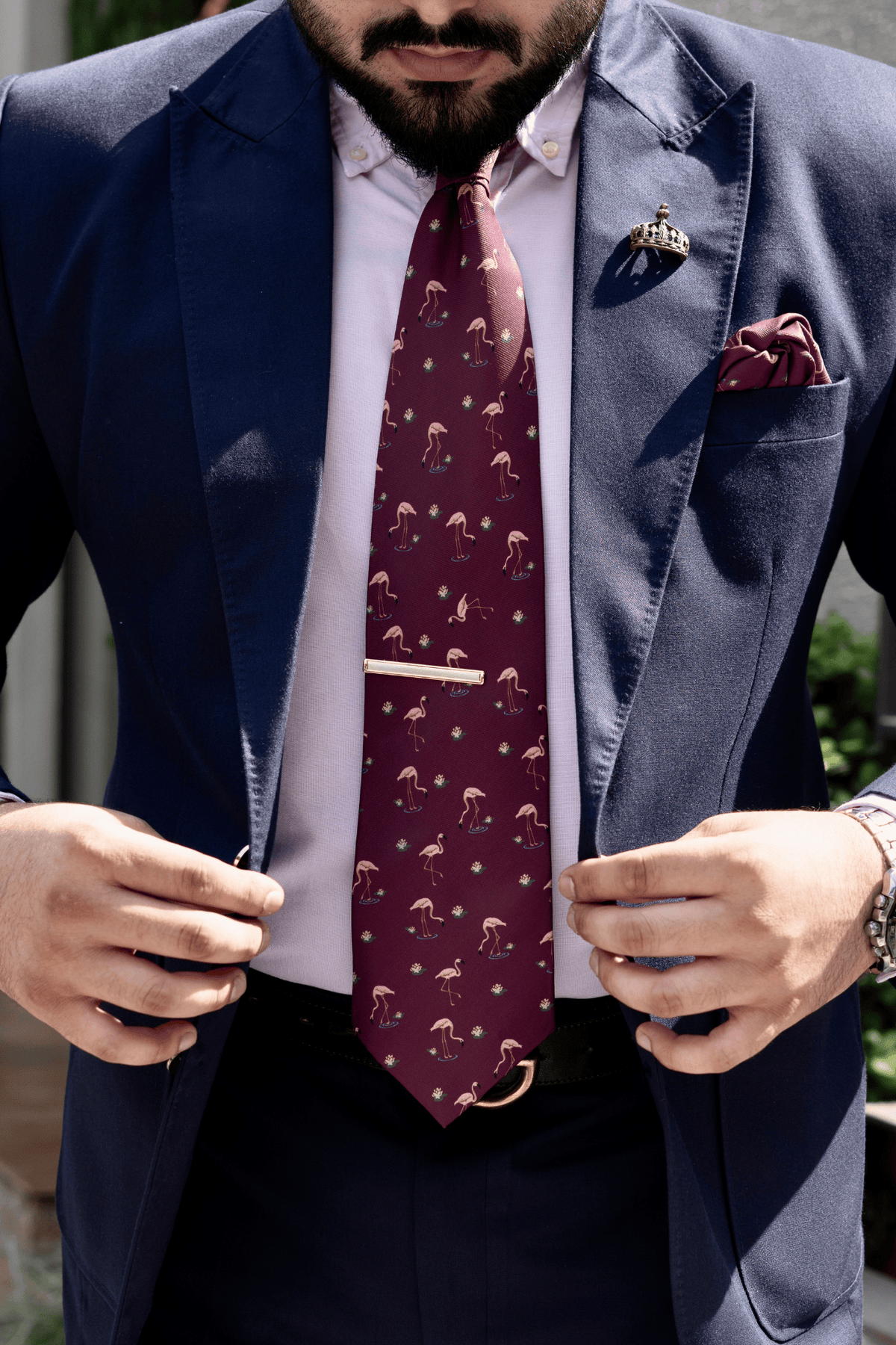 Flamingo Twill Tie Set