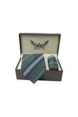 Green And Grey Striped Cashmere Tie Set