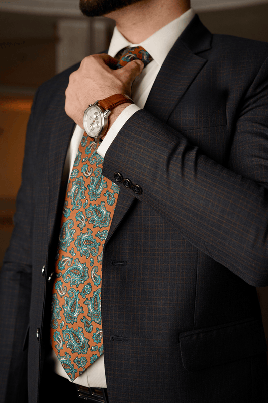 Rust Paisley Silk Tie Set