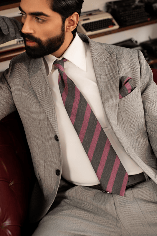 Charcoal Diagonal Stripe Cashmere Tie Set
