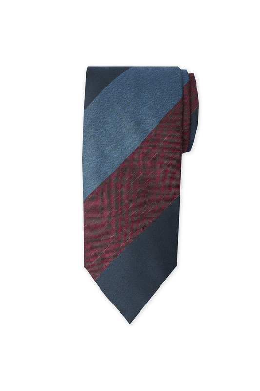 Maroon Navy Block Striped Cashmere Tie Set