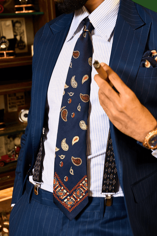 Persian Paisley Drop Navy Tie Set