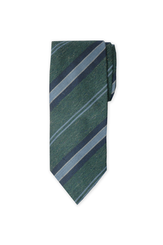 Green And Grey Striped Cashmere Tie Set