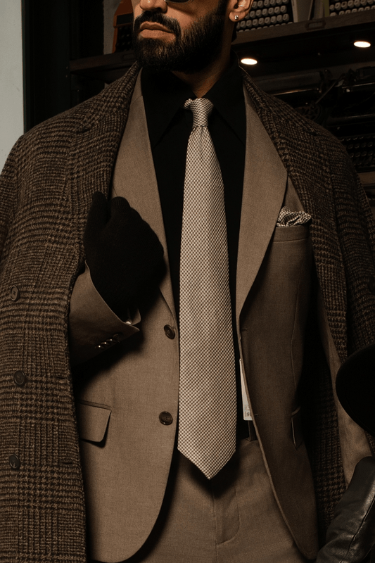 Houndstooth Beige Cashmere Tie Set