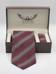 Maroon Grey Striped Cashmere Tie Set