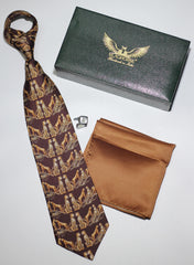 Beige Leopard On Wine Silk Tie Set