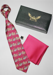 Hot Pink Horse Sleigh Silk Tie Set