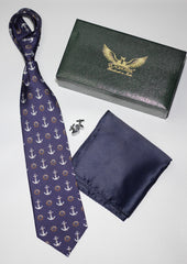 Navy Anchor Silk Tie Set