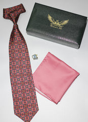 Red Diamond Floral Silk Tie Set