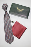 Maroon And Navy Gothic Silk Tie Set