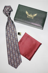 Maroon And Navy Gothic Silk Tie Set