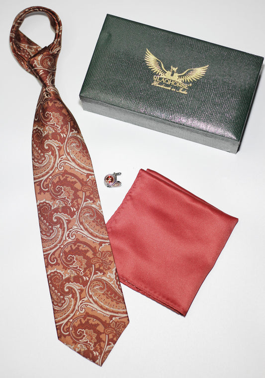 Brick Paisley Silk Tie Set