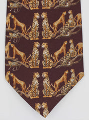 Beige Leopard On Wine Silk Tie Set