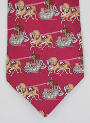 Hot Pink Horse Sleigh Silk Tie Set