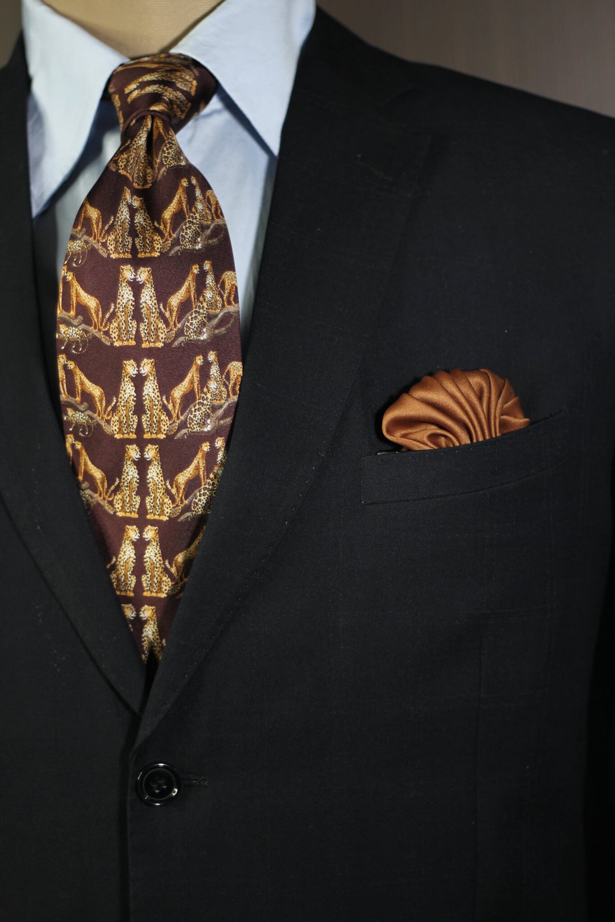 Beige Leopard On Wine Silk Tie Set