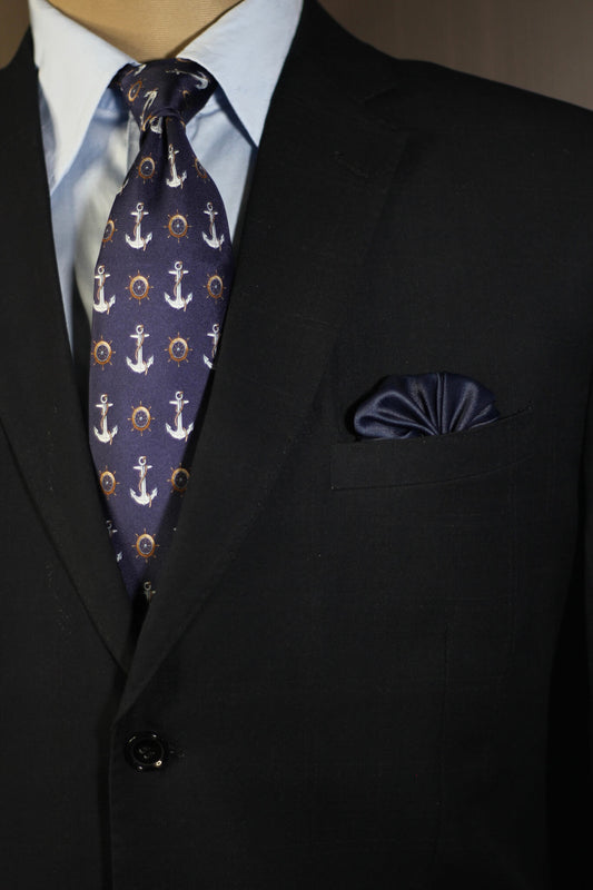 Navy Anchor Silk Tie Set